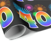Fun Fireworks + Rainbow Pattern "40" Event Number Cadeaupapier (Rol Hoek)