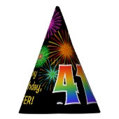 Fun Fireworks + Rainbow Pattern "41" Birthday # Feesthoedjes (Rechts)