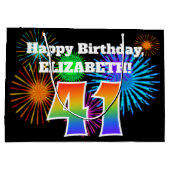 Fun Fireworks + Rainbow Pattern "41" Birthday # Groot Cadeauzakje (Achterkant)