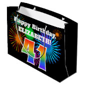 Fun Fireworks + Rainbow Pattern "41" Birthday # Groot Cadeauzakje (Achterkant Gekanteld)