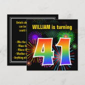 Fun Fireworks + Rainbow Pattern "41" Birthday # Kaart (Voorkant / Achterkant)