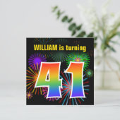Fun Fireworks + Rainbow Pattern "41" Birthday # Kaart (Staand voorkant)