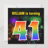 Fun Fireworks + Rainbow Pattern "41" Birthday # Kaart (Voorkant)