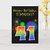 Fun Fireworks + Rainbow Pattern "41" Birthday # Kaart (Gele Bloem)