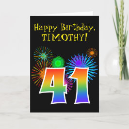 Fun Fireworks + Rainbow Pattern "41" Birthday # Kaart