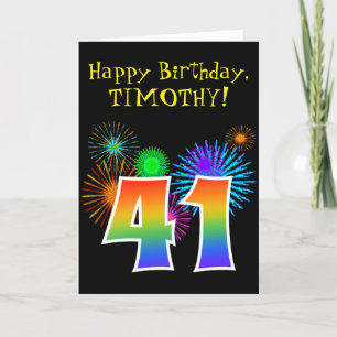 Fun Fireworks + Rainbow Pattern "41" Birthday # Kaart