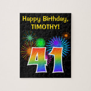 Fun Fireworks + Rainbow Pattern "41" Birthday # Legpuzzel