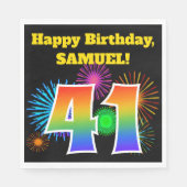 Fun Fireworks + Rainbow Pattern "41" Birthday # Servet (Voorkant)