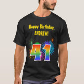 Fun Fireworks + Rainbow Pattern "41" Birthday # T-shirt (Voorkant)