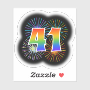 Fun Fireworks + Rainbow Pattern "41" Event # Sticker