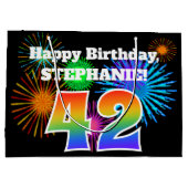 Fun Fireworks + Rainbow Pattern "42" Birthday # Groot Cadeauzakje (Achterkant)