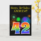 Fun Fireworks + Rainbow Pattern "42" Birthday # Kaart (Gele Bloem)