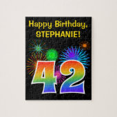 Fun Fireworks + Rainbow Pattern "42" Birthday # Legpuzzel (Verticaal)