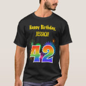 Fun Fireworks + Rainbow Pattern "42" Birthday # T-shirt (Voorkant)