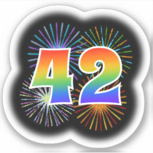 Fun Fireworks + Rainbow Pattern "42" Event # Sticker