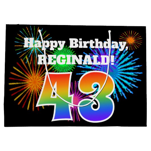 Fun Fireworks + Rainbow Pattern "43" Birthday # Groot Cadeauzakje (Achterkant)