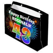Fun Fireworks + Rainbow Pattern "43" Birthday # Groot Cadeauzakje (Achterkant Gekanteld)