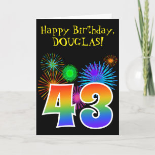 Fun Fireworks + Rainbow Pattern "43" Birthday # Kaart