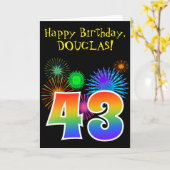 Fun Fireworks + Rainbow Pattern "43" Birthday # Kaart (Gele Bloem)