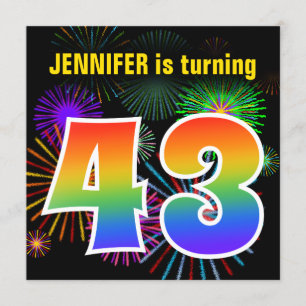 Fun Fireworks + Rainbow Pattern "43" Birthday # Kaart