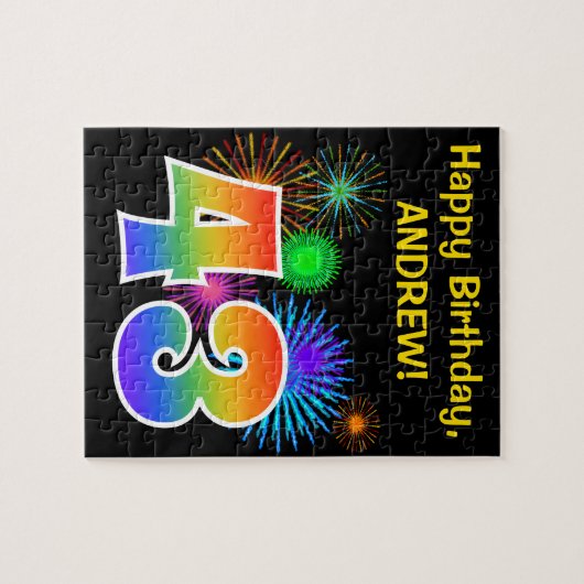 Fun Fireworks + Rainbow Pattern "43" Birthday # Legpuzzel (Horizontaal)