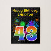 Fun Fireworks + Rainbow Pattern "43" Birthday # Legpuzzel (Verticaal)