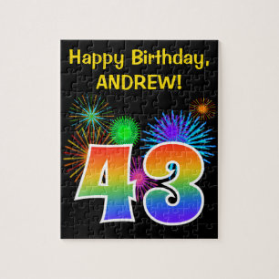Fun Fireworks + Rainbow Pattern "43" Birthday # Legpuzzel