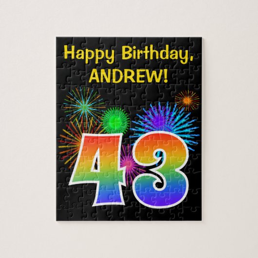 Fun Fireworks + Rainbow Pattern "43" Birthday # Legpuzzel (Verticaal)