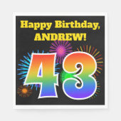 Fun Fireworks + Rainbow Pattern "43" Birthday # Servet (Voorkant)