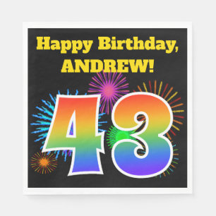 Fun Fireworks + Rainbow Pattern "43" Birthday # Servet