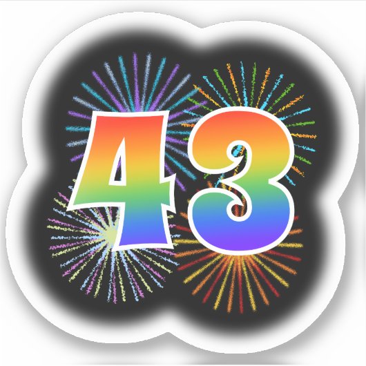 Fun Fireworks + Rainbow Pattern "43" Event # Sticker (Voorkant)