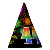 Fun Fireworks + Rainbow Pattern "44" Birthday # Feesthoedjes (Rechts)