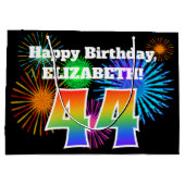 Fun Fireworks + Rainbow Pattern "44" Birthday # Groot Cadeauzakje (Achterkant)