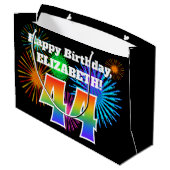 Fun Fireworks + Rainbow Pattern "44" Birthday # Groot Cadeauzakje (Achterkant Gekanteld)