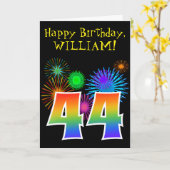 Fun Fireworks + Rainbow Pattern "44" Birthday # Kaart (Gele Bloem)