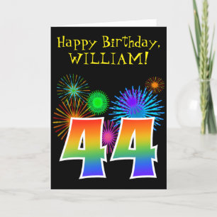 Fun Fireworks + Rainbow Pattern "44" Birthday # Kaart