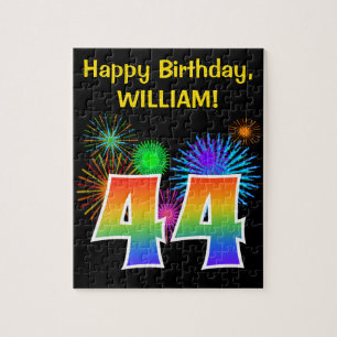 Fun Fireworks + Rainbow Pattern "44" Birthday # Legpuzzel