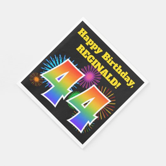 Fun Fireworks + Rainbow Pattern "44" Birthday # Servet (Hoek)