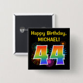 Fun Fireworks + Rainbow Pattern "44" Birthday # Vierkante Button 5,1 Cm (Voorkant /achterkant)