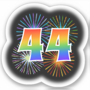 Fun Fireworks + Rainbow Pattern "44" Event # Sticker