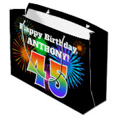 Fun Fireworks + Rainbow Pattern "45" Birthday # Groot Cadeauzakje (Achterkant Gekanteld)