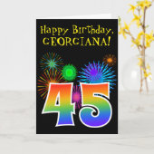 Fun Fireworks + Rainbow Pattern "45" Birthday # Kaart (Gele Bloem)