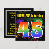 Fun Fireworks + Rainbow Pattern "45" Birthday # Kaart (Voorkant / Achterkant)