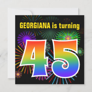 Fun Fireworks + Rainbow Pattern "45" Birthday # Kaart