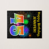 Fun Fireworks + Rainbow Pattern "45" Birthday # Legpuzzel (Horizontaal)