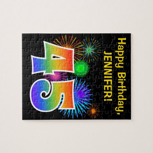 Fun Fireworks + Rainbow Pattern "45" Birthday # Legpuzzel (Horizontaal)