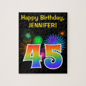 Fun Fireworks + Rainbow Pattern "45" Birthday # Legpuzzel (Verticaal)