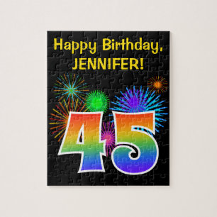 Fun Fireworks + Rainbow Pattern "45" Birthday # Legpuzzel