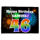 Fun Fireworks + Rainbow Pattern "46" Birthday # Groot Cadeauzakje (Achterkant)
