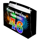 Fun Fireworks + Rainbow Pattern "46" Birthday # Groot Cadeauzakje (Achterkant Gekanteld)